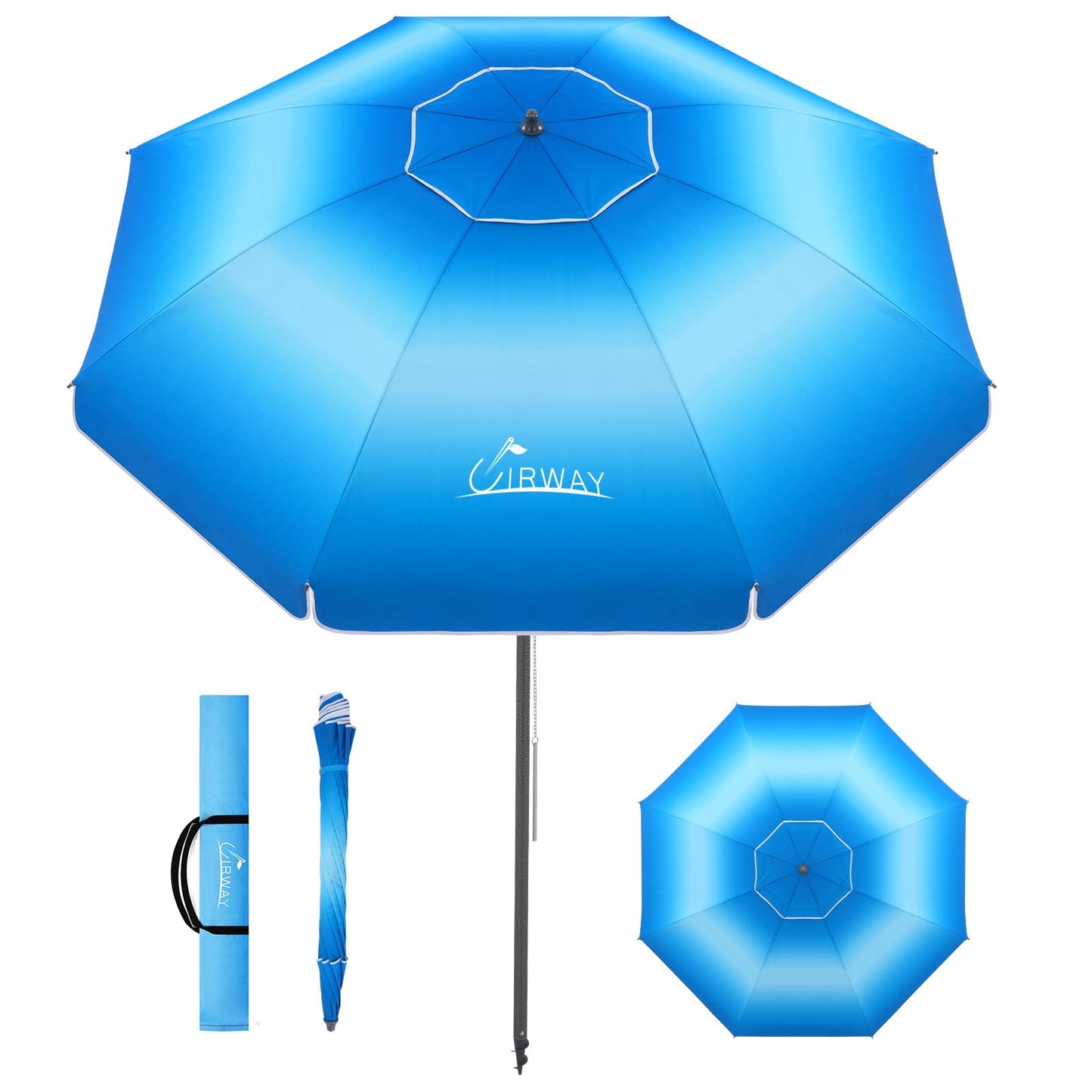 UIRWAY 8.5FT Beach Umbrella, Heavy Duty Windproof Beach Umbrellas with Sand Anchor & Tilt, Sun Protection Portable Beach Umbrella with Carrying Bag for Beach, Patio Garden Pool Outdoor