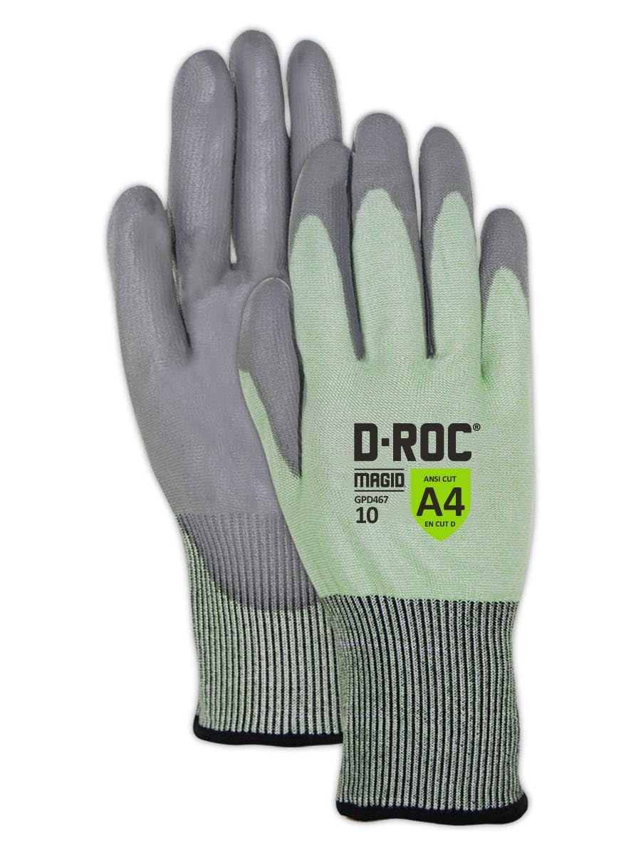 MAGID D-ROC ANSI A4 Touchscreen Compatible PU Coated Work Gloves, 1 Pair, Size 9/Large, GPD467