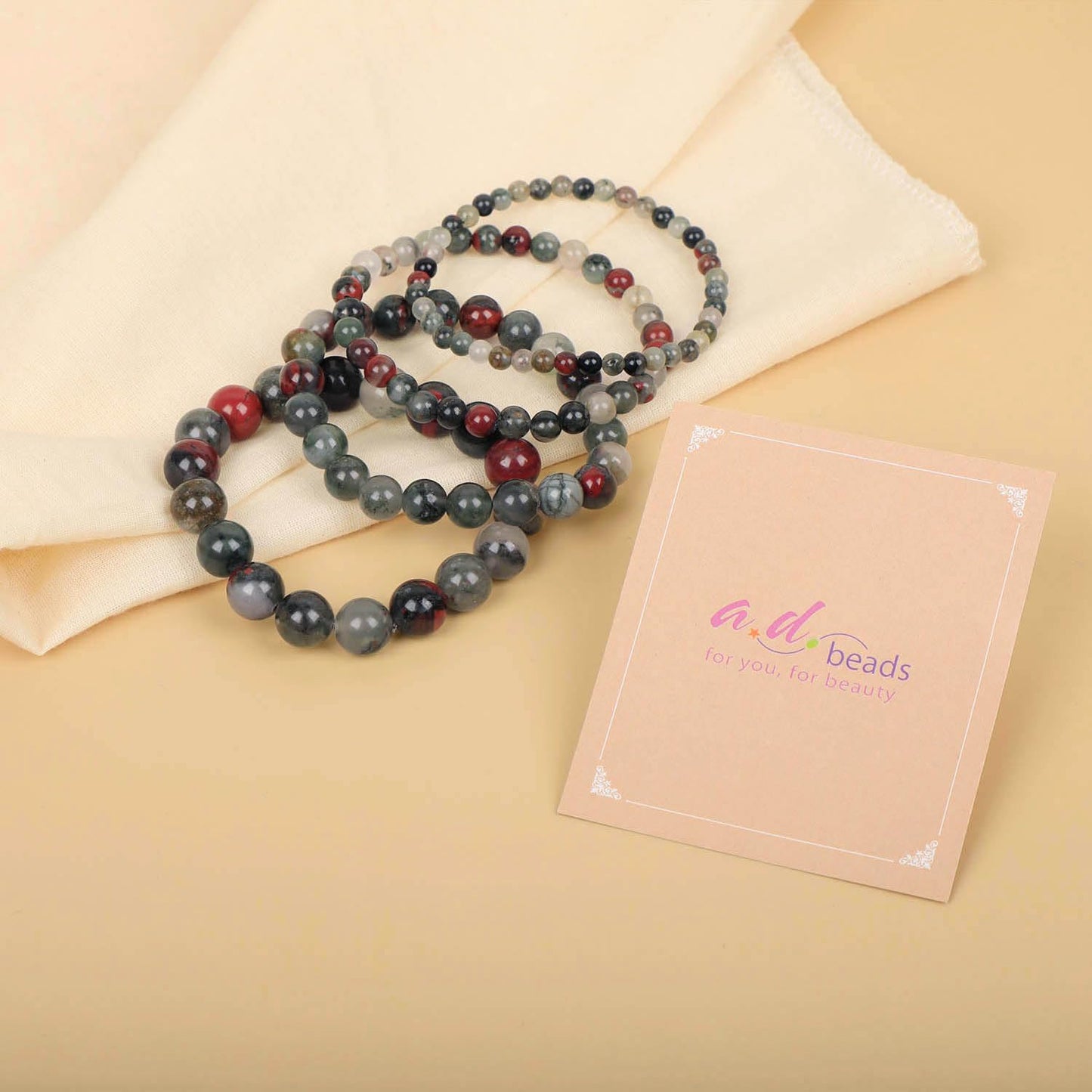 AD Beads Handmade Gemstone Stretch Elastic Bracelet Crystal Healing Reiki Nature's Beauty and Spiritual Essence Unisex (10mm, African Bloodstone (Strengthen the Body))