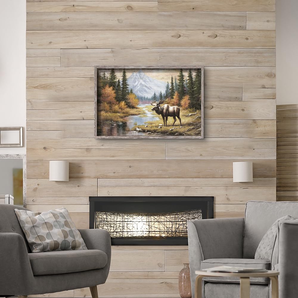 Moose Framed Wall Art Painting: Rustic Wildlife Prints Large Woodland Wild Animal Picture Elk Deer Artowrk for Bedroom Farmhouse Cabin Decor