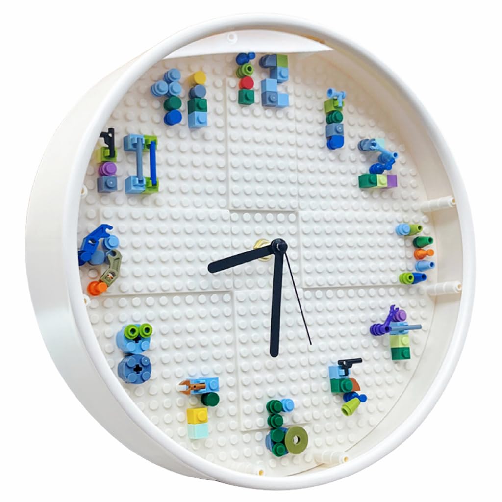 lycnufrewolf DIY Building Block Clock, Kids' Wall Clocks, Kids' Room Decorations, Wall Decor for Game Rooms and Children's Bedrooms, Creative, Cool & Cute Style, Boys' Birthday Gifts (White Frame)