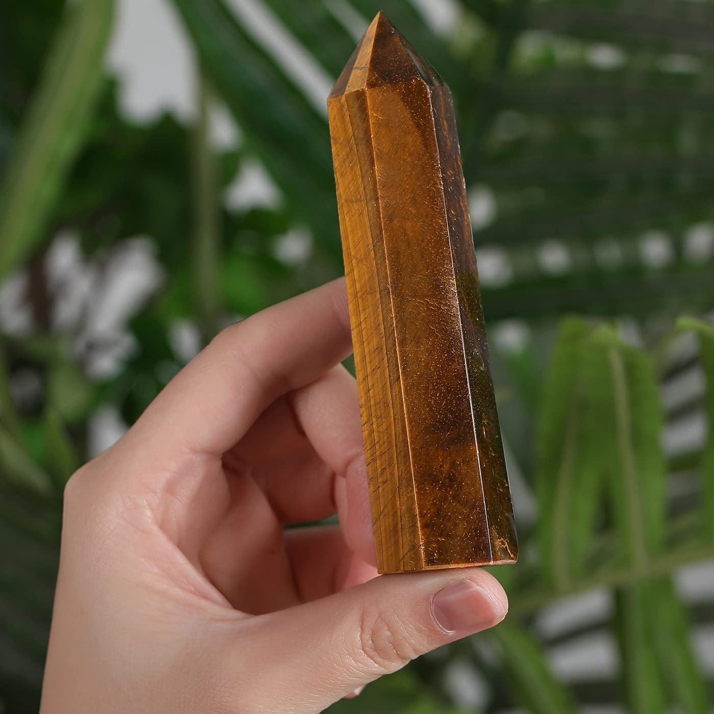 ZHIYUXI 3.7-4" Tiger's Eye Crystals Wands Healing Crystal Tower Hexagonal Pointed Stone 1 Pc Large Crystals Reiki Energy Balancing Meditation Therapy Gemstones Decoration Gifts