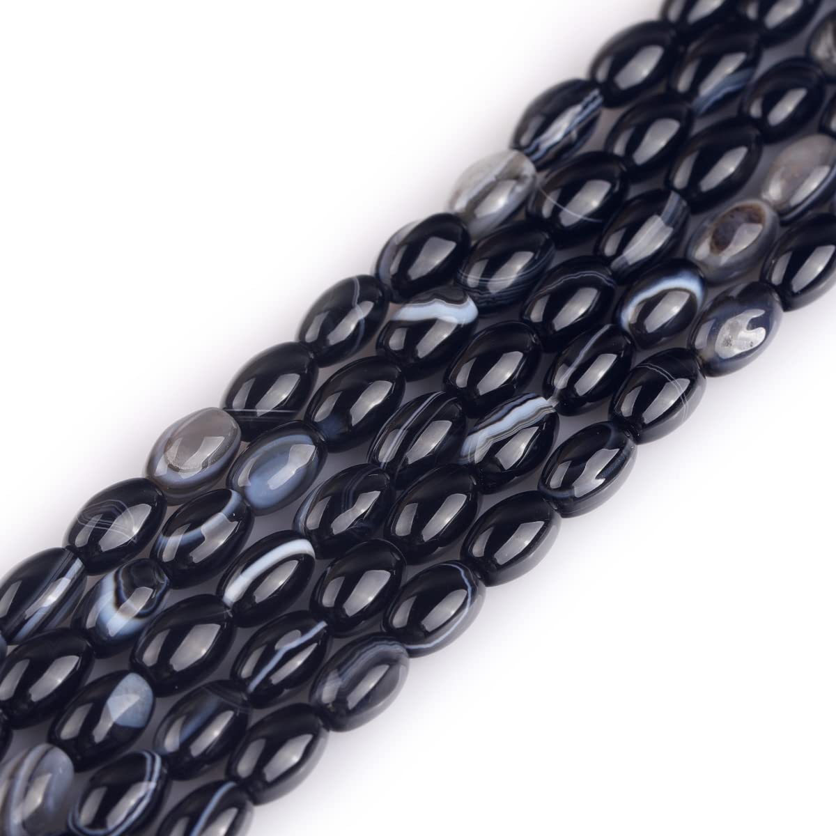 GEM-Inside 6x9mm Natural Black Botswana Onyx Agate Stone Semi Precious Rice Olive Oval Chakras Beads for Jewelry Making DIY Handmade Craft Supplies 15"