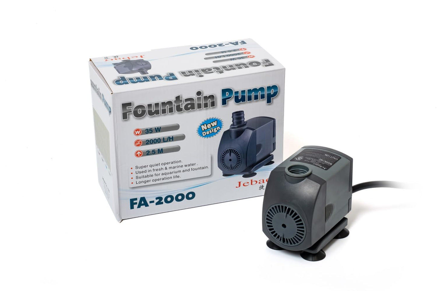 Jebao FA-2000 530GPH Submersible Fountain Pump for Hydroponics, Aquaponics, Waterfall, Fish Pond