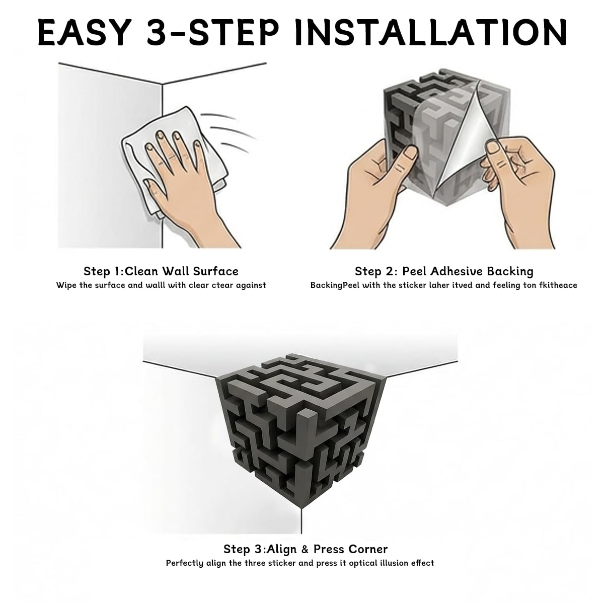 3D Optical Illusion Wall Stickers, 3D Corner Stickers, Modern 3D Visual Home Decorations, Suitable for Living Rooms, bedrooms, Offices and Dormitories.