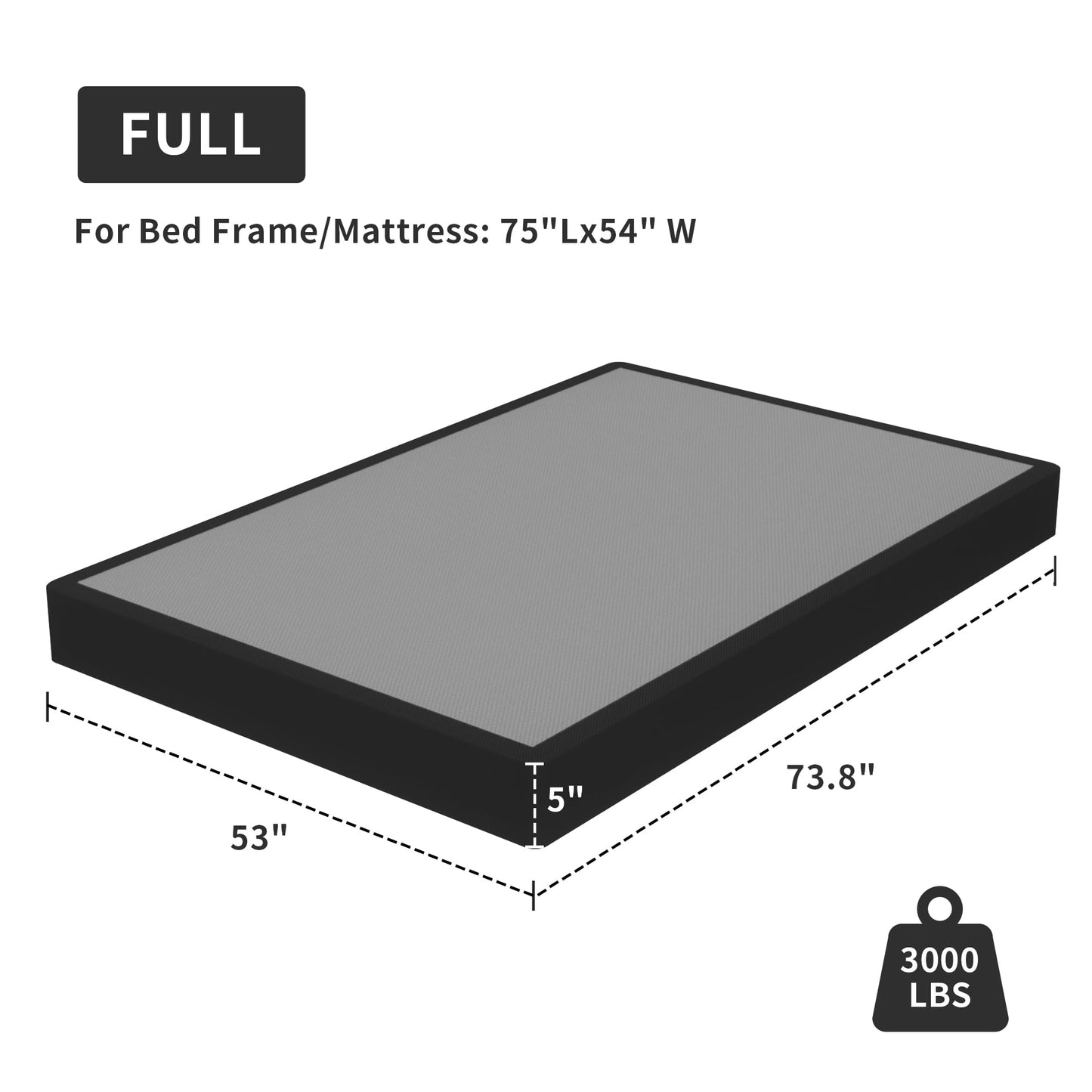Superay Full Box Spring, 5 inch Box Spring for Full Bed, Heavy Duty Metal Bed Frame with Fabric Cover, 3000lbs Max Weight Capacity Bed Base Mattress Foundation, Easy Assembly, Noise Free, Black