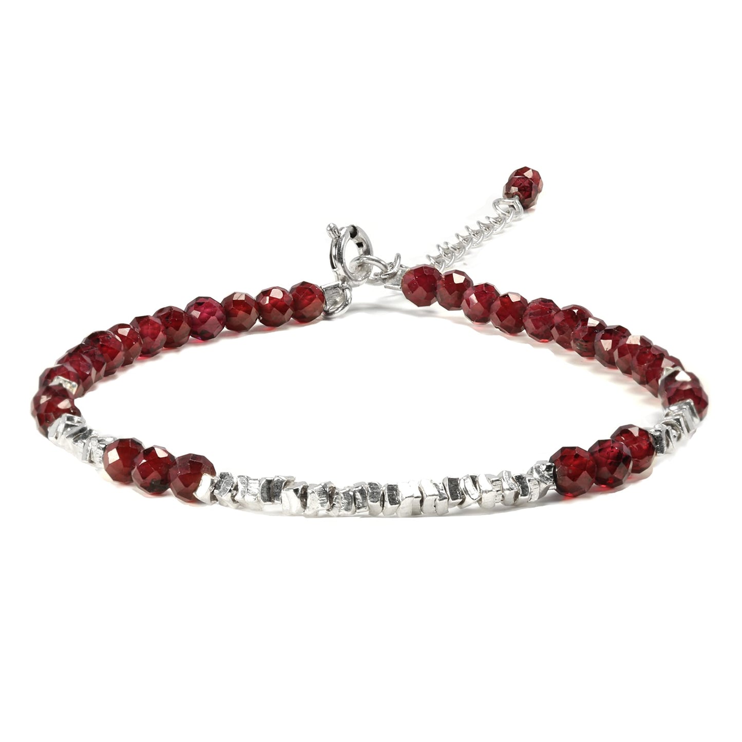 TAGREVO Natural Garnet Crystal Cut Bead Bracelet, 925 Silver Faceted Gemstone Jewelry for Women, Handmade Chakra Design Gift for Birthday Christmas Daily Wear