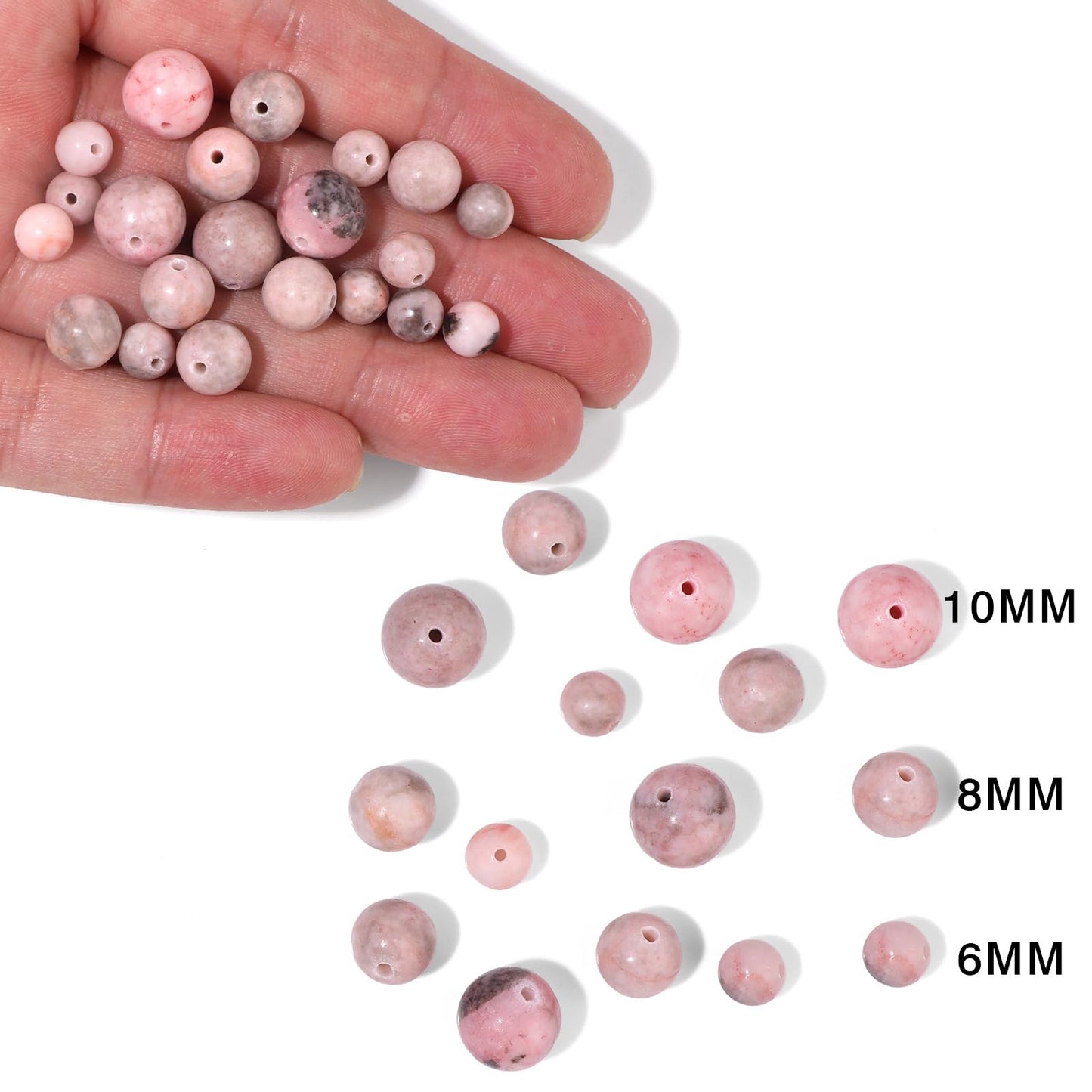 40pcs 10mm Natural Pink Zebra Gemstone Beads Healing Crystal Round Loose Stone Beads for Jewelry Making, Crystal Stone Beads for Bracelets Necklace Earrings Making