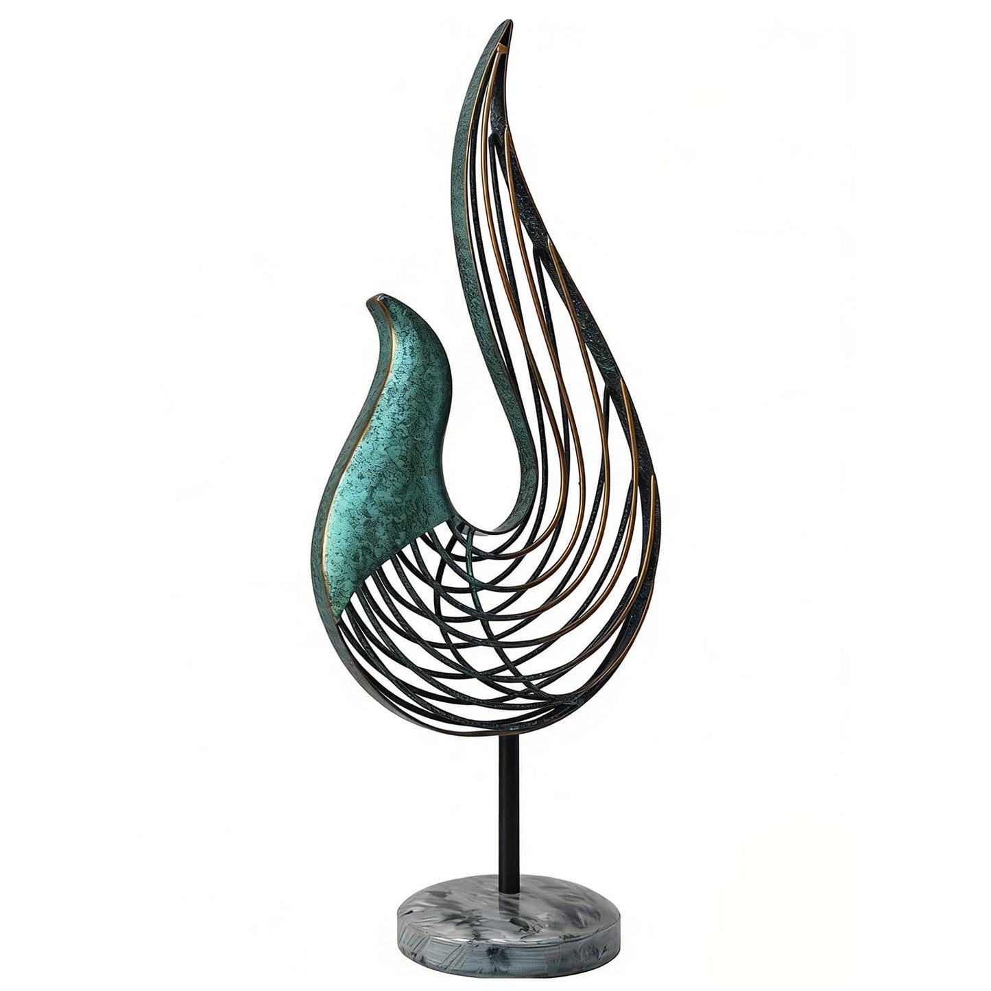 LNXMES Teal Abstract Bird Sculpture, Modern Metal Wireframe Art Decor with Base, Minimalist Home Decor Accent for Living Room Table, Office Desk, Shelf Display