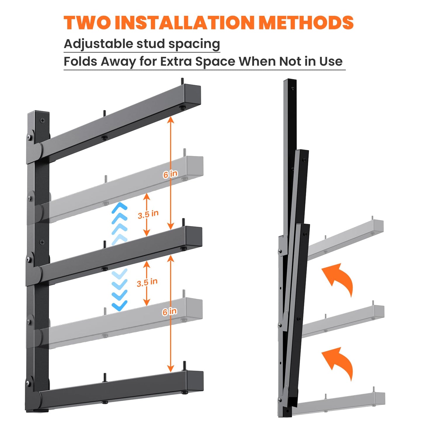 sugitek Heavy-Duty Wall Mounted Lumber Storage Rack, 3-Tier Garage & Indoor Wall Shelving Wood Organizer, 500lb Capacity (Black- 2Pack)