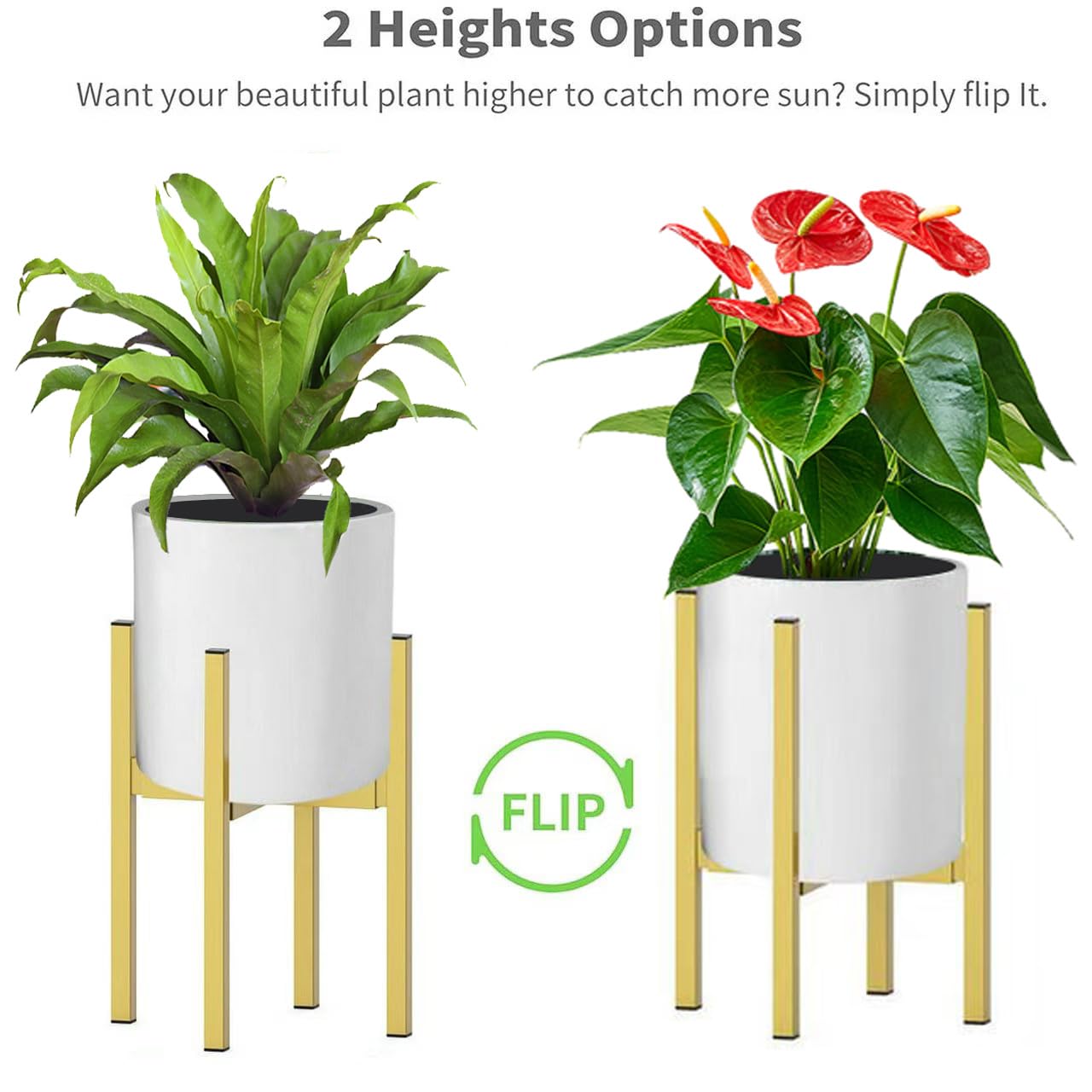 BSTMAI Metal Plant Stand, Adjustable Size Fits 10 12 13 14 15 16 Inches Large Planter Pot,Mid Century Expandable Plant Holder Indoor Outdoor Corner (HeavyGold, Fits all pots between 8" and 16")