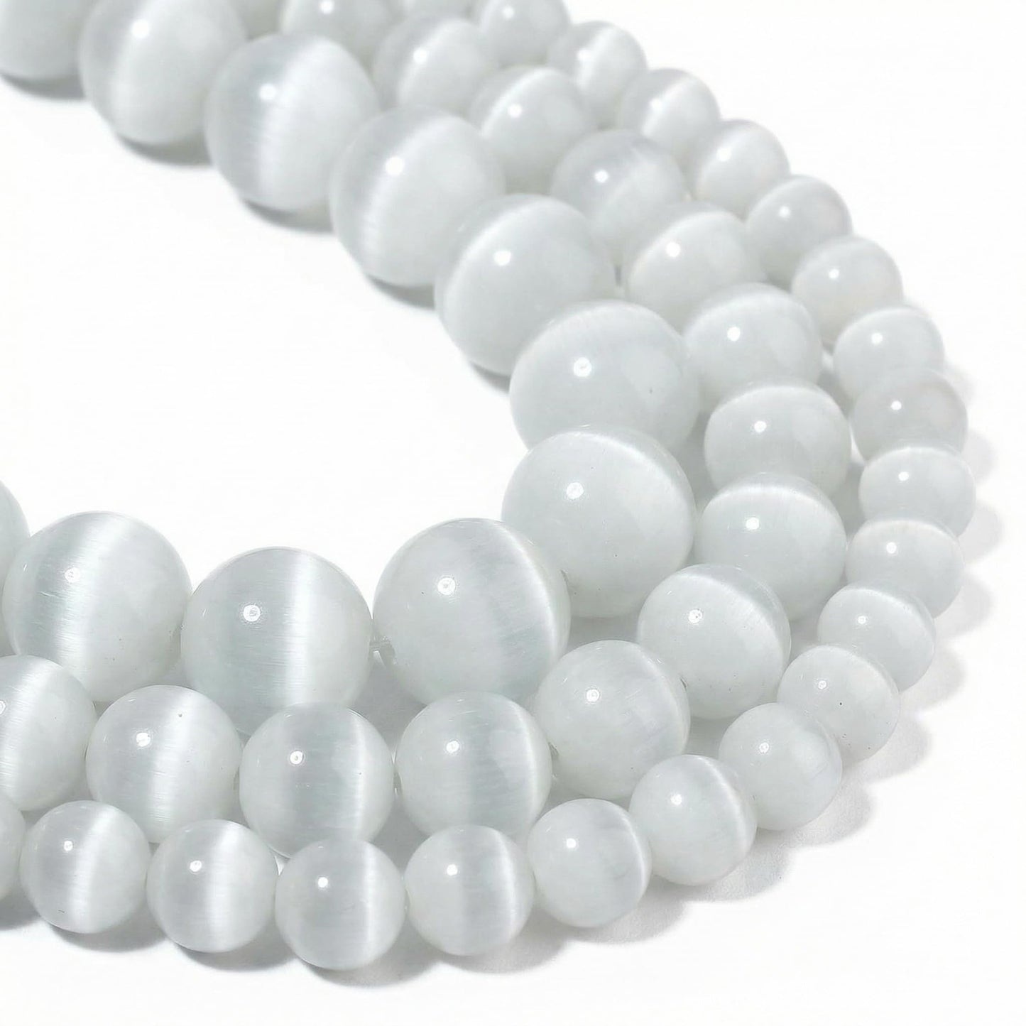 Yochus 60pcs White Cat Eye Stone Beads，6mm Healing Power Natural Stone Round Loose Beads for Jewelry Making Earring Necklace DIY Crafts