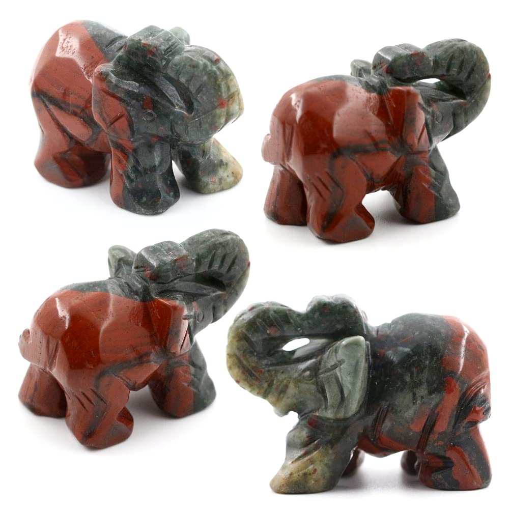 Ouubuuy Africa Bloodstone Crystal Elephant Pocket Guardian Figurine Elephant Statue 1.5 inch for Healing Reiki Spiritual Gift Cute Meditation Office Room Desk Decor
