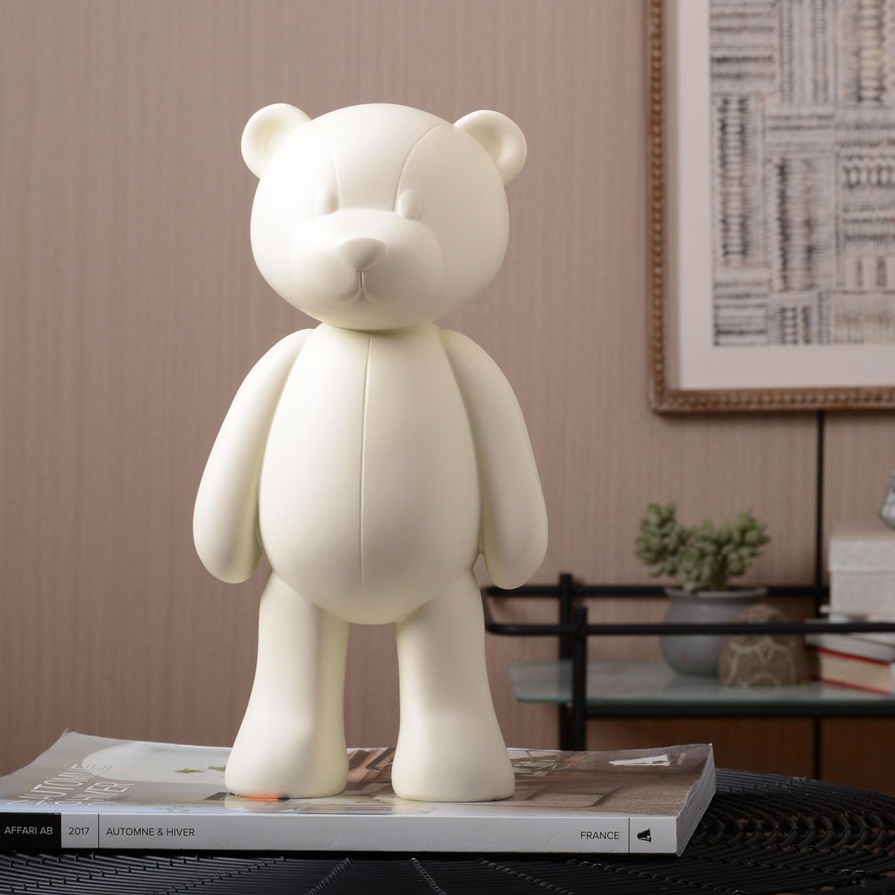 NENBOLEC Bear Sculpture Statue Animal Figurine Gift Home Decor Modern Art for Living Room Bedroom Polyresin White 12 Inch