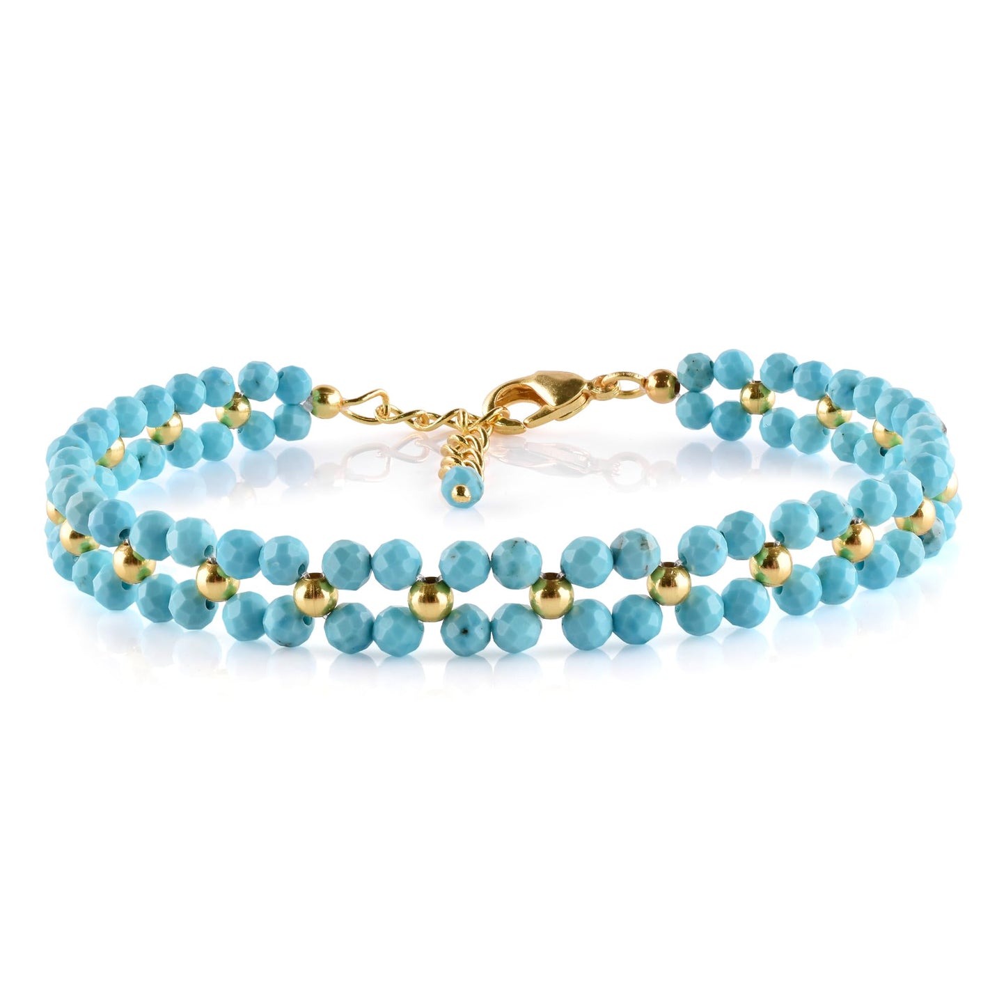 InfinityGemsArt Artisan Turquoise Bracelet for Adult Women – Natural December Birthstone Blue Gemstone, Handmade 14K Gold Plated Adjustable Chain, Chakra Jewelry, Christmas Gift for Her