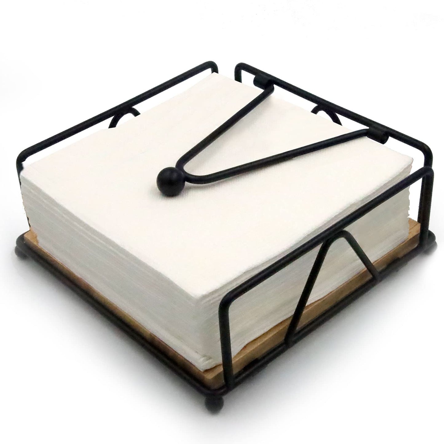 Napkin Holder for Table, Metal and Wood Napkin Holder, Standing Napkin Holders for Paper Napkins, for Kitchen Counter, Dining Table, 7" x 7"(Black)