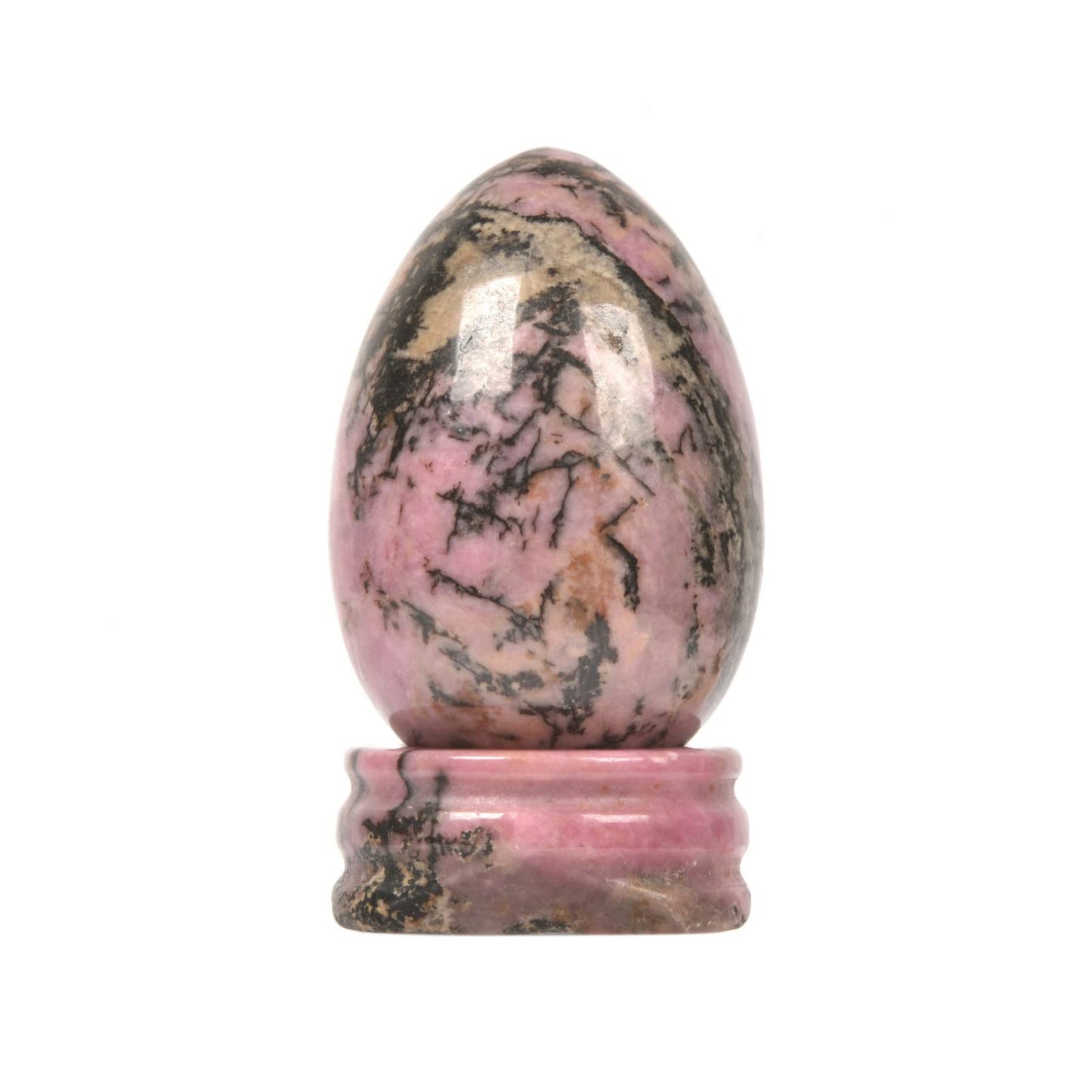 Justinstones Natural Matrix Rhodonite Gemstone Egg Crystal Healing Chakra Meditation Home Office Decor Stone with Stone Stand