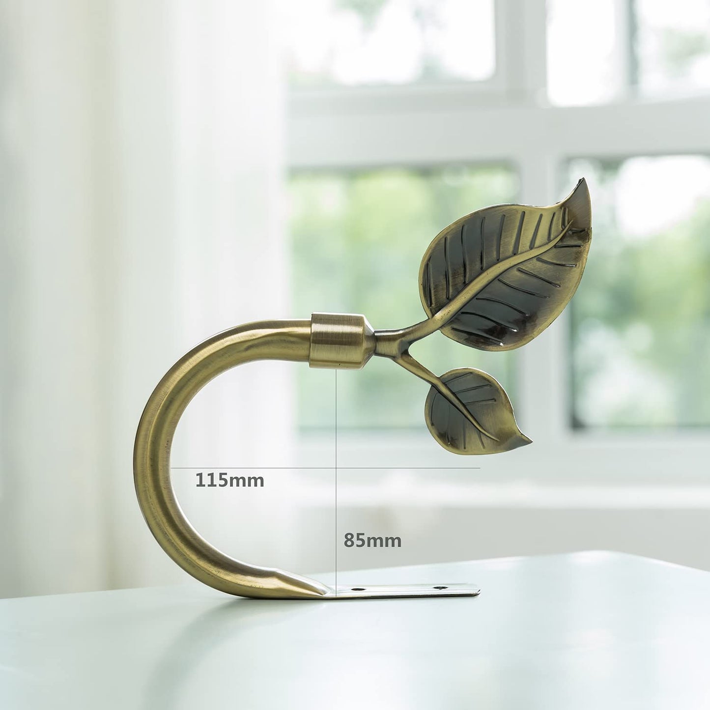 HIKMLK Leaf Shaped Curtain Tieback Holdbacks 2pcs, Handmade Metal Curtain Side Holders for Wall, Curtain Hook Pull Backs for Drapes Window Decoration (Antique Brass)