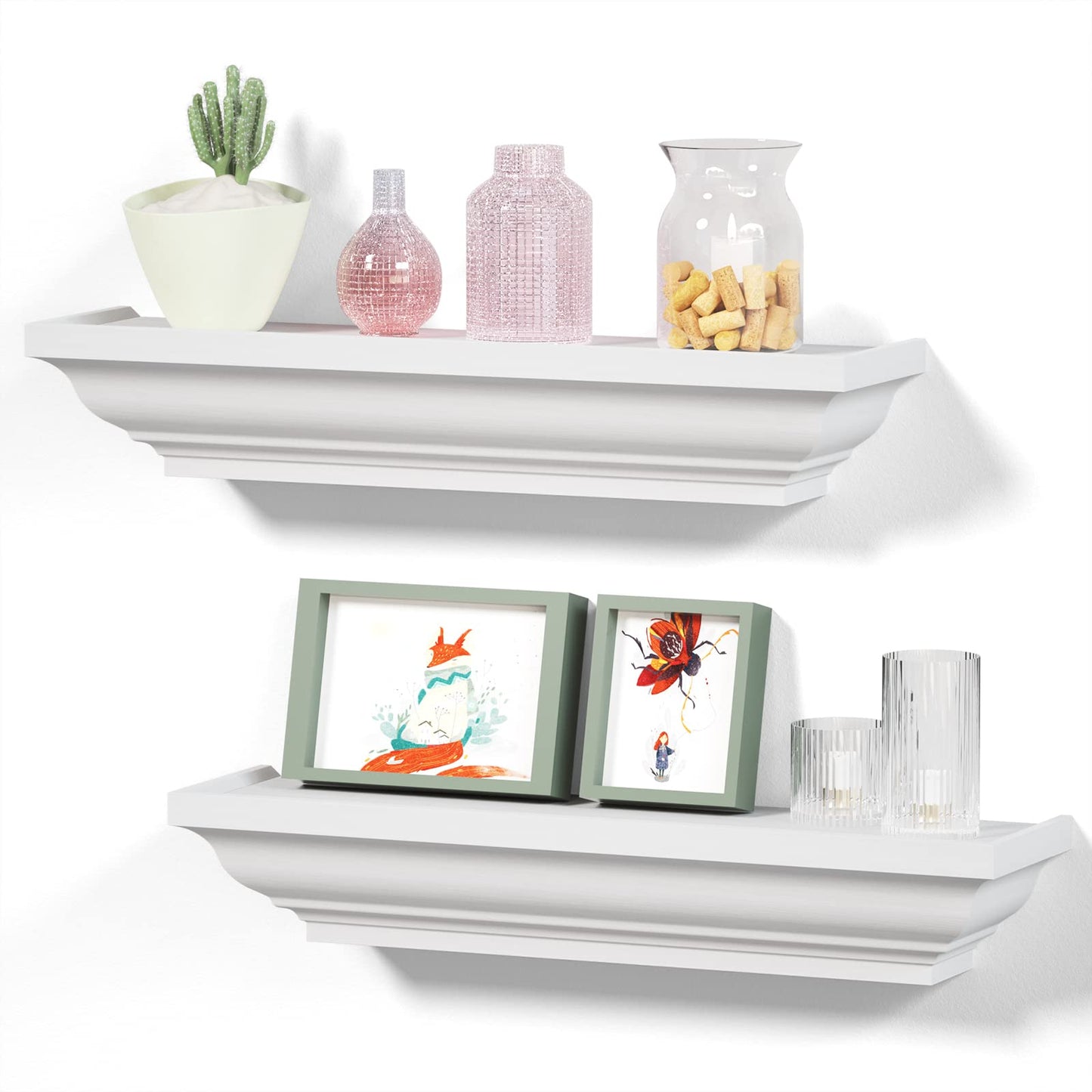 Alsonerbay Floating Shelves - White Rustic Wall Shelves, 2 Pack (17 Inch) for Bedroom, Living Room, Bathroom