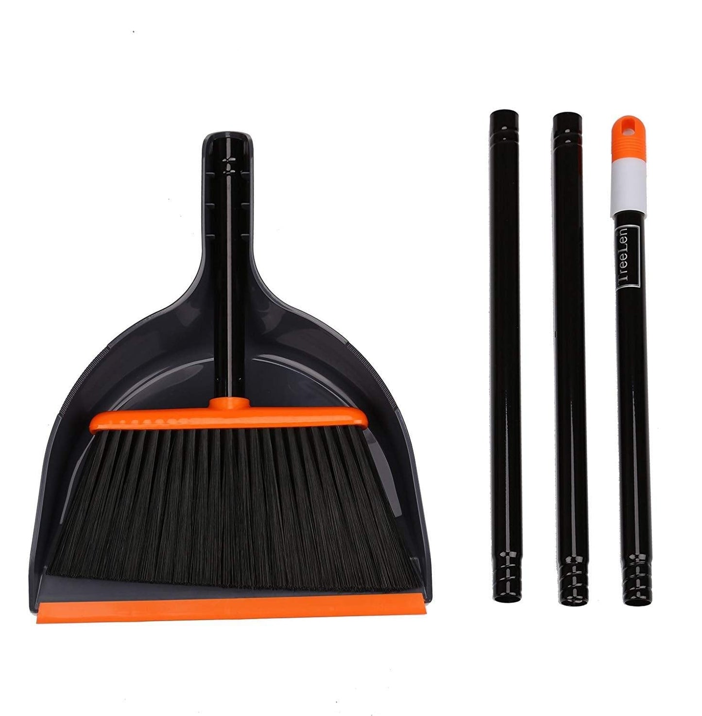 TreeLen Angle Broom and Dustpan Set, Dust Pan Snaps On Broom Handles Orange