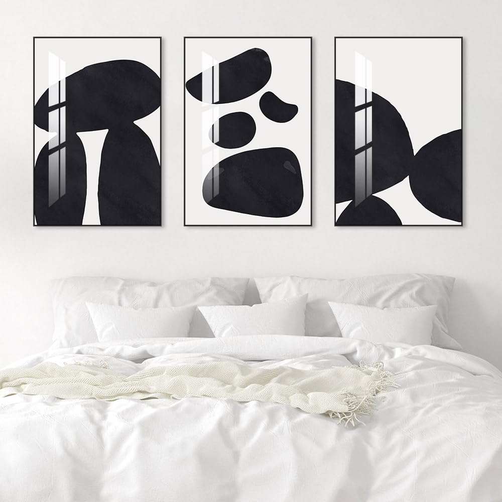 Abstract Wall Art Prints, Framed Wall Art for Living Room, Bedroom, Dining Room, Nursery, Office, Kitchen, Bathroom (Black, 24"X 32" X 3 panel)
