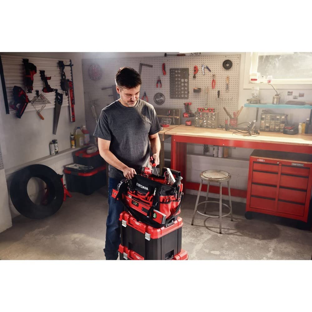 CRAFTSMAN VERSASTACK Zippered Tool Bag, 31 Pocket Organizer, Heavy Duty Tool Tote (CMST17622)