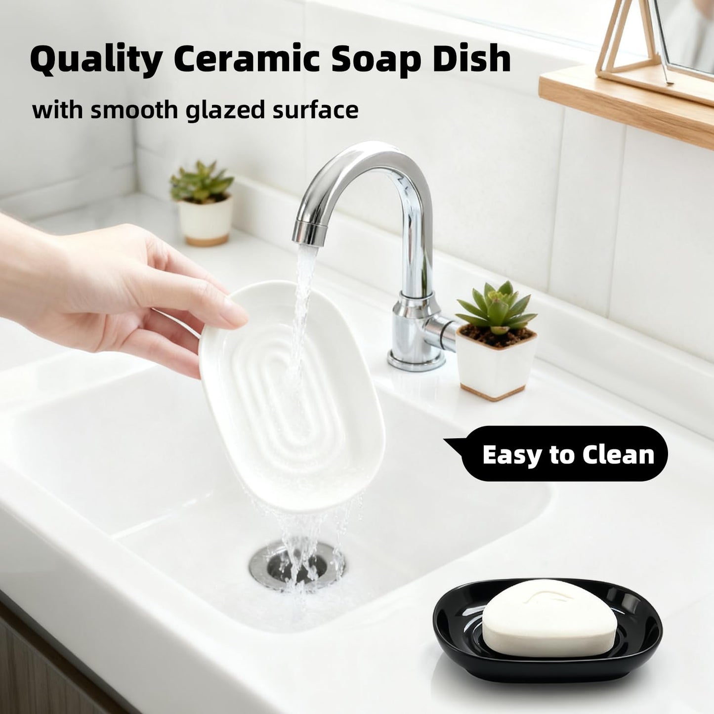 Aenfaiy Ceramic Soap Dish for Bath Sink- Modern White Bar Soap Holder for Shower - Easy to Clean Multi-Purpose Oval Soap Dishes for Soap Bar, Sponges, Jewelry, Small Items | Fits Bathroom & Kitchen