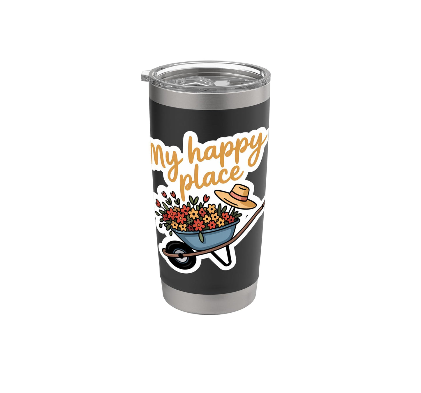Cheerful Wheelbarrow Flowers Straw Hat Gardening Stainless Steel Insulated Tumbler