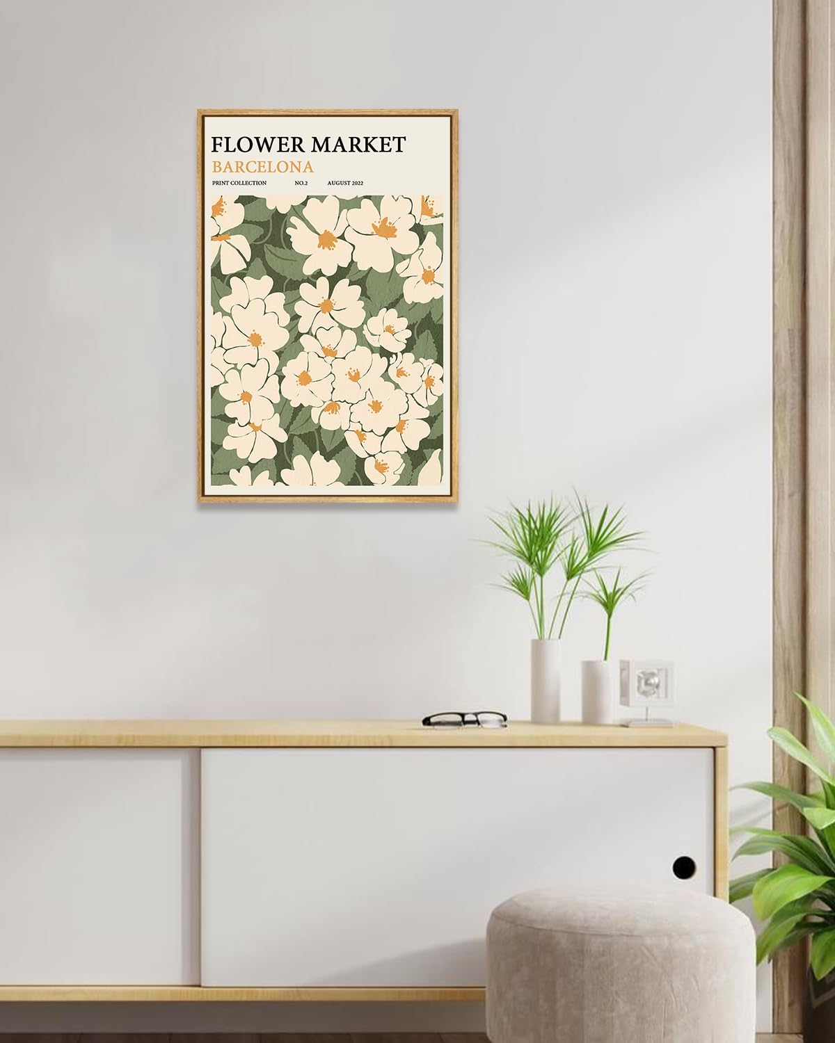 Zzuyi Framed Flower Market Wall Art,Green And White Floral Botanical Canvas Wall Decor Pictures,Floral Rusitc Pictures for Living Room Bedroom Dining Room 12x16in