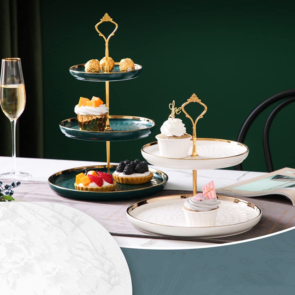 Aebor 3 Tier Round Porcelain Tiered Cupcake Stand, Tiered Serving Stand, Dessert Stand, Serving Tray Platter for Tea Party, Wedding and Birthday (Green)