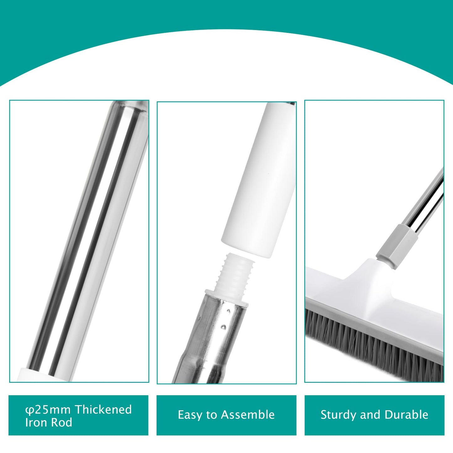 XXFLOWER Floor Brush, 2-in-1 Scraping Brush,with 59.8" Long-Handled Adjustable Floor Brush, Suitable for Cleaning Kitchen, Bedroom, Shower Room, Floor, Tile Patios, Outdoor Patio, Terrace (White)
