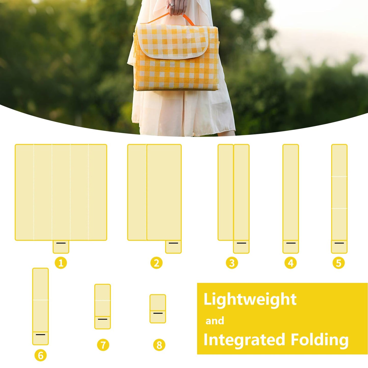 SHENIAFC 80" x 120" Sandproof Waterproof Picnic Blanket, Beach Mat for Outdoor Camping Hiking Park, Portable with Tote Bag, Non-Stick Sand & Grass, Foldable for Indoor Outdoor Use (Yellow)