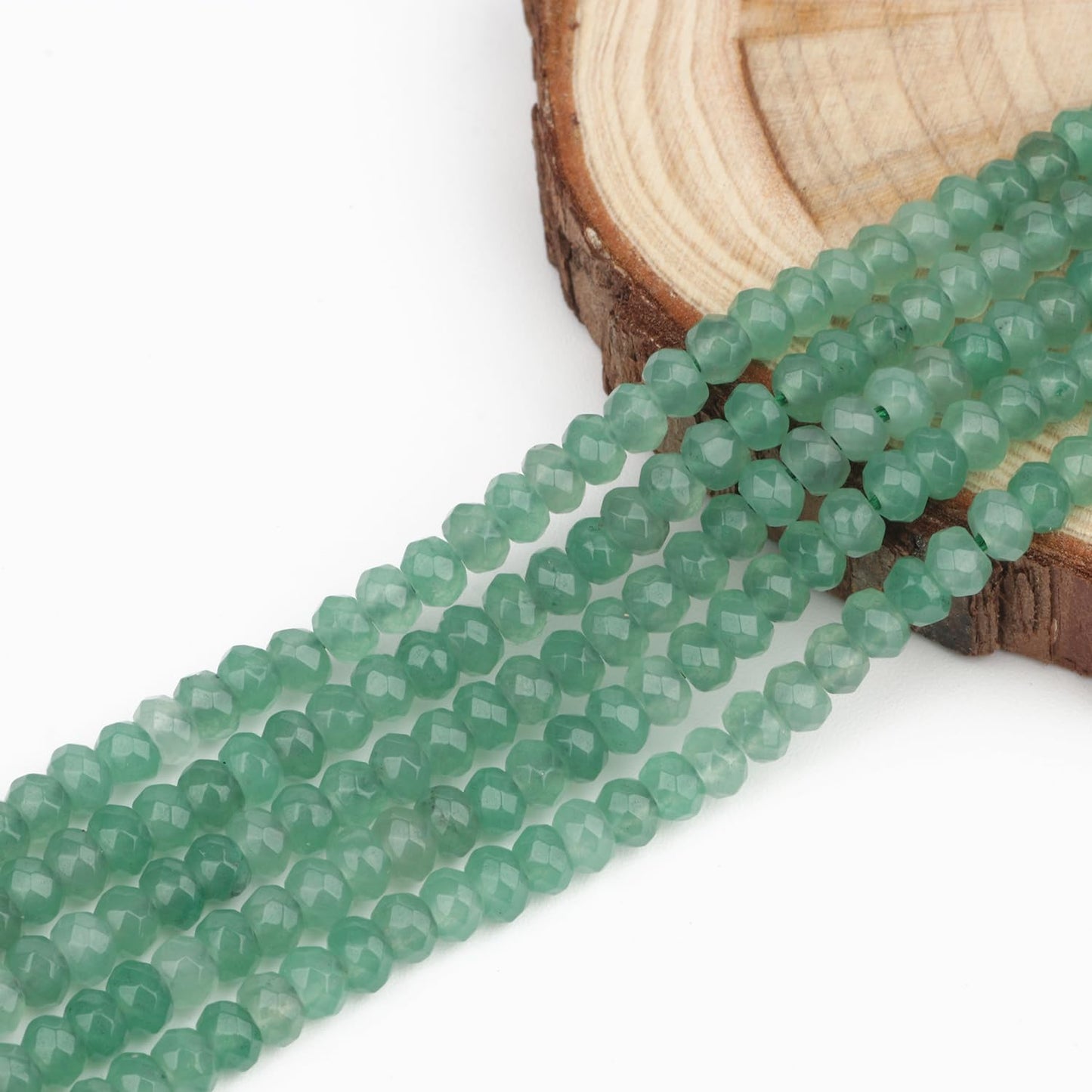 2 String 220PCS 3x5mm Natural Green Color Jade Stone Beads for Jewelry Making, Songxi Facted Loose Gemstone Beads for DIY Bracelet Necklace Making Supplies with Energy Healing Chakra Power