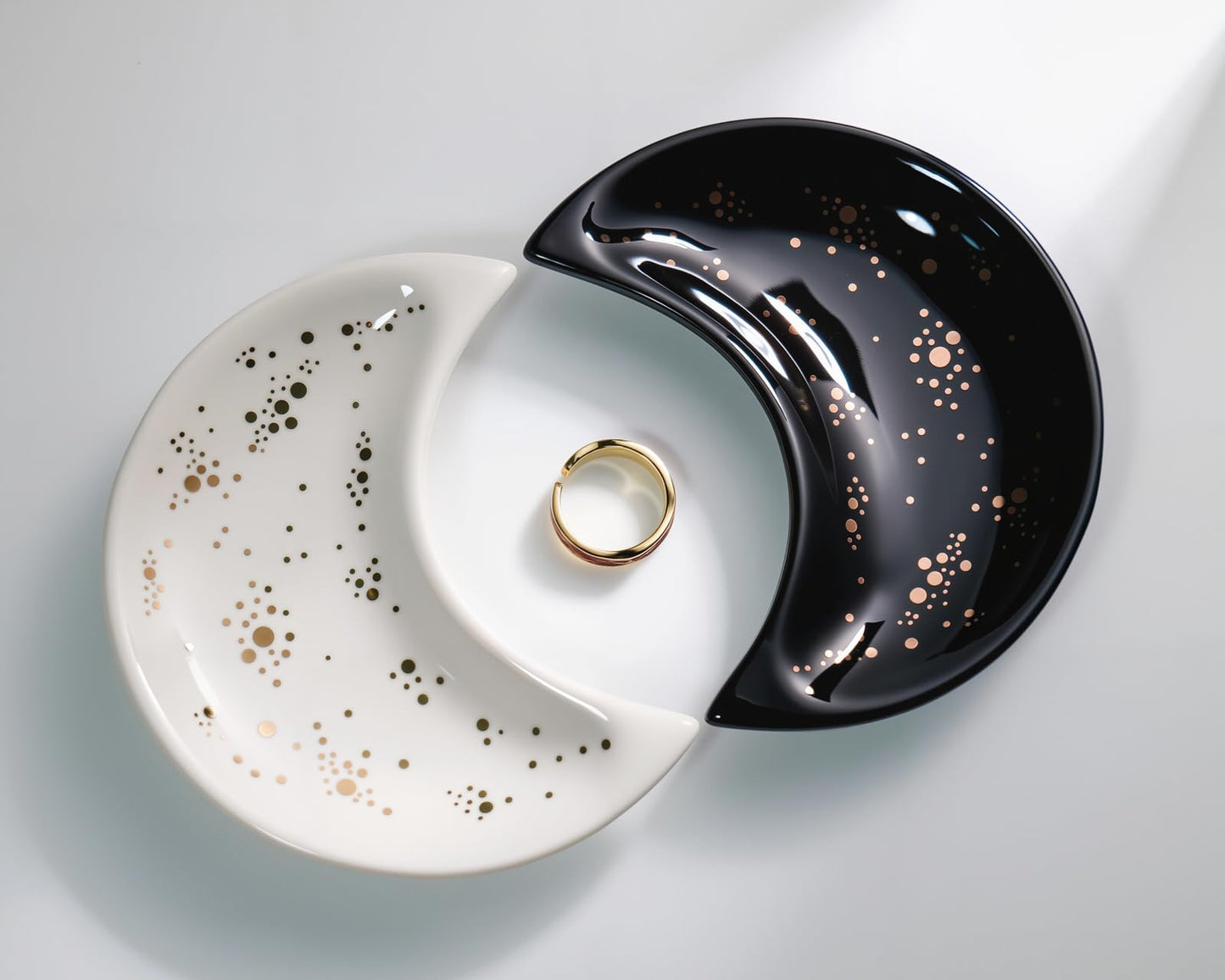 Yanluxr White Moon Jewelry Dish, Decorative Ceramic Trinket Tray for Rings Earrings Necklaces, Birthday Christmas Gift for Women