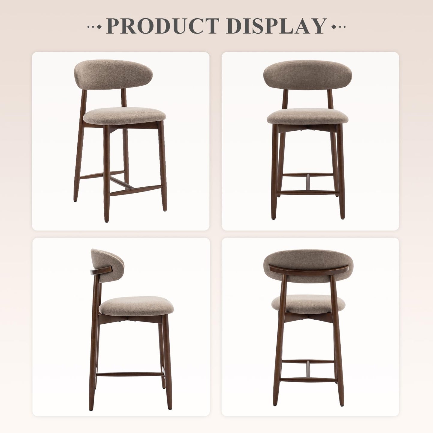 COLAMY Upholstered Counter Bar Stools, Kitchen Island Stools with Back, Modern Counter Height Stools with Wood Legs for Kitchen Island Dining Room Bar, Camel