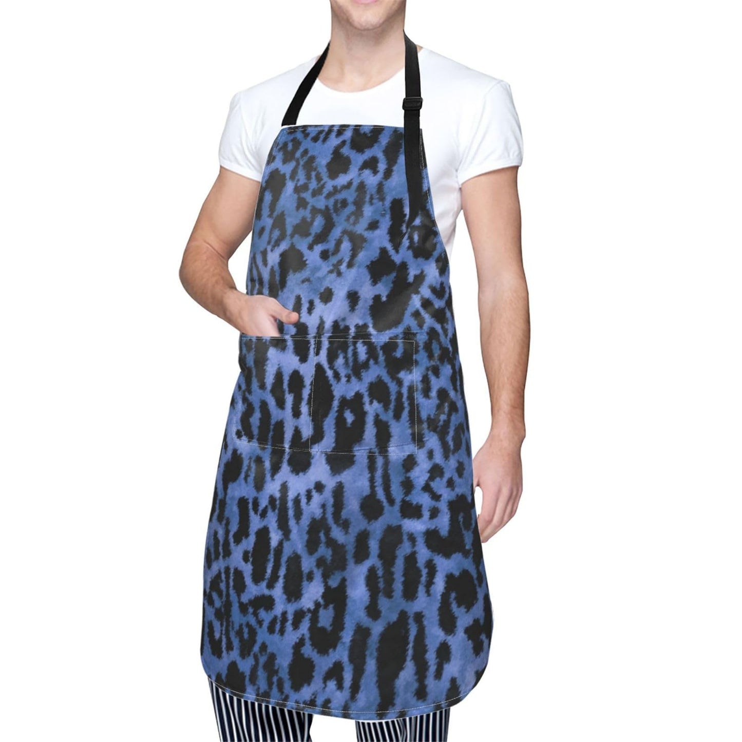 Perinsto Blue Leopard Animal Skin Waterproof Apron With 2 Pockets Cheetah Kitchen Chef Aprons Bibs For Cooking Baking Painting Gardening Grooming