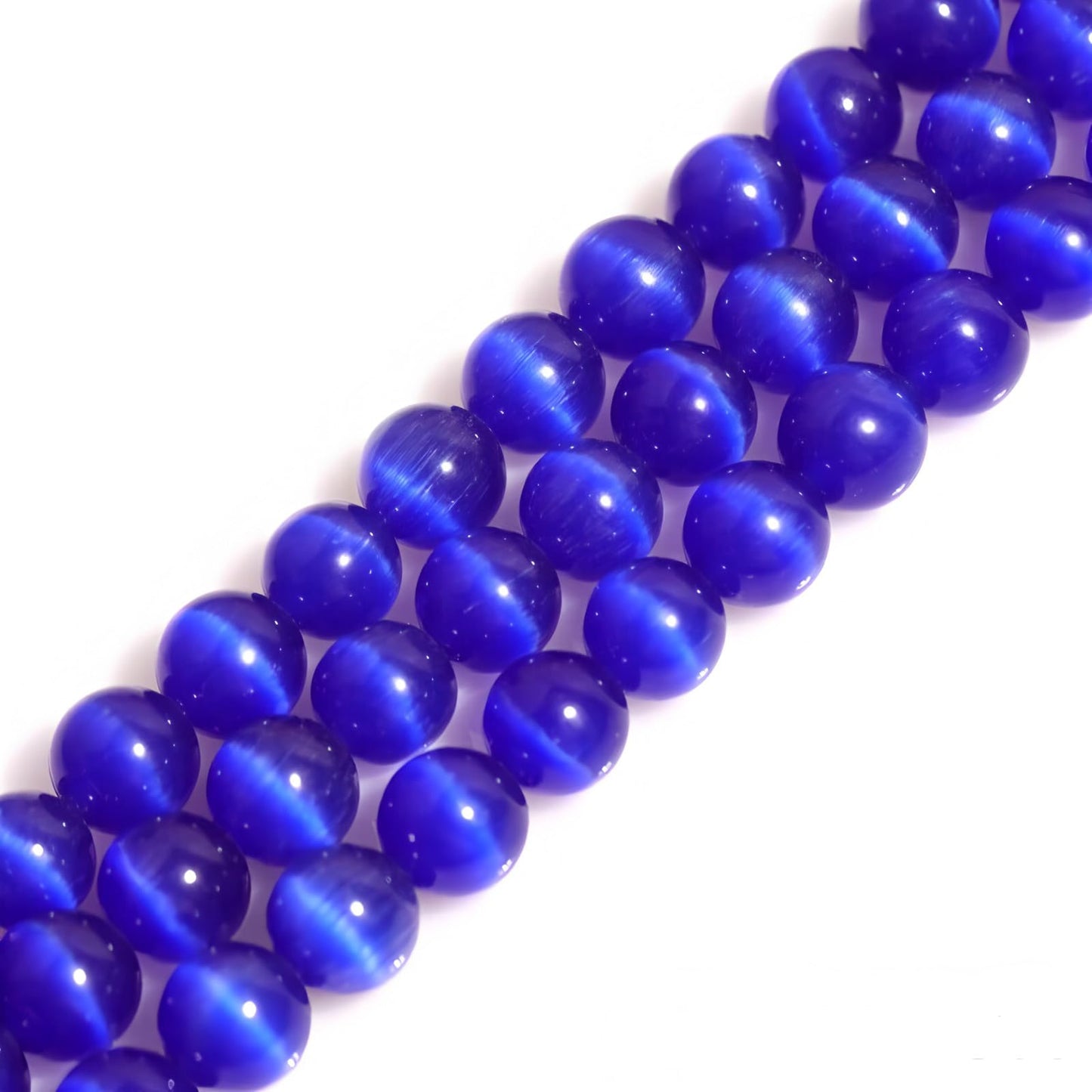 HAAMIIQII 45pcs 8mm Royal Blue Cat Eye Beads Round Loose Gemstone Beads for Jewelry Making Strand 15 Inch
