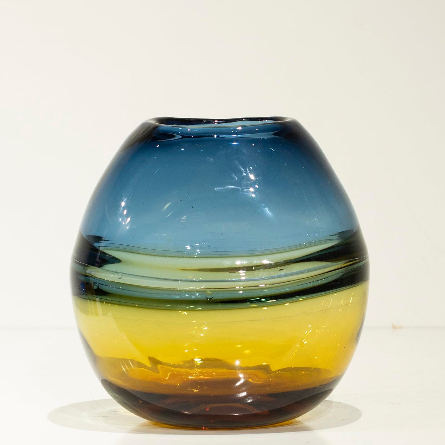 Glass Handmade Decorative Vase Ombre Centerpiece Vase with Yellow Base, Flower Vase for Home Decoration (Low vase)