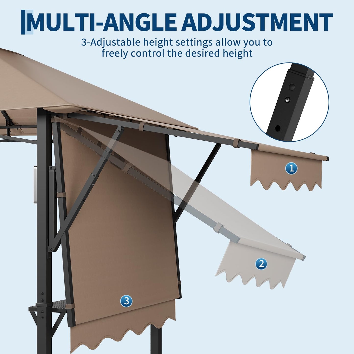 Garvee 8x5 ft Grill Gazebo with Side Awning, Double-Tier BBQ Canopy with 2 Side Shelves, 4 LED Lights,10 Hooks & Bottle Opener, Heavy-Duty Outdoor Grill Shelter for Patio, Backyard, Garden, Deck,Khaki