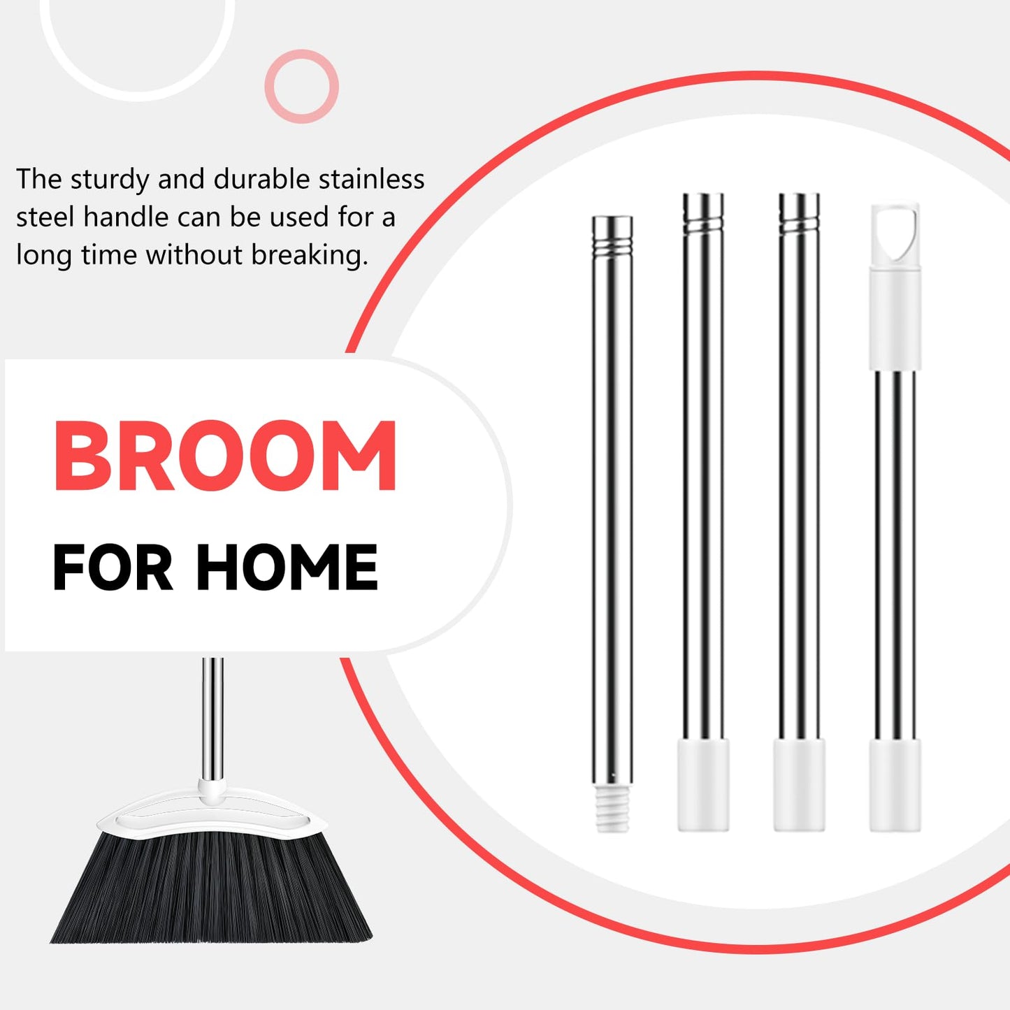 EZKEY Heavy Duty Broom, 54-inch Adjustable Long Handle Angle Brooms Large Brooms for Sweeping Indoor and Outdoor Commercial Broom for Home Kitchen Patio Garage Porch Courtyard Classroom, White
