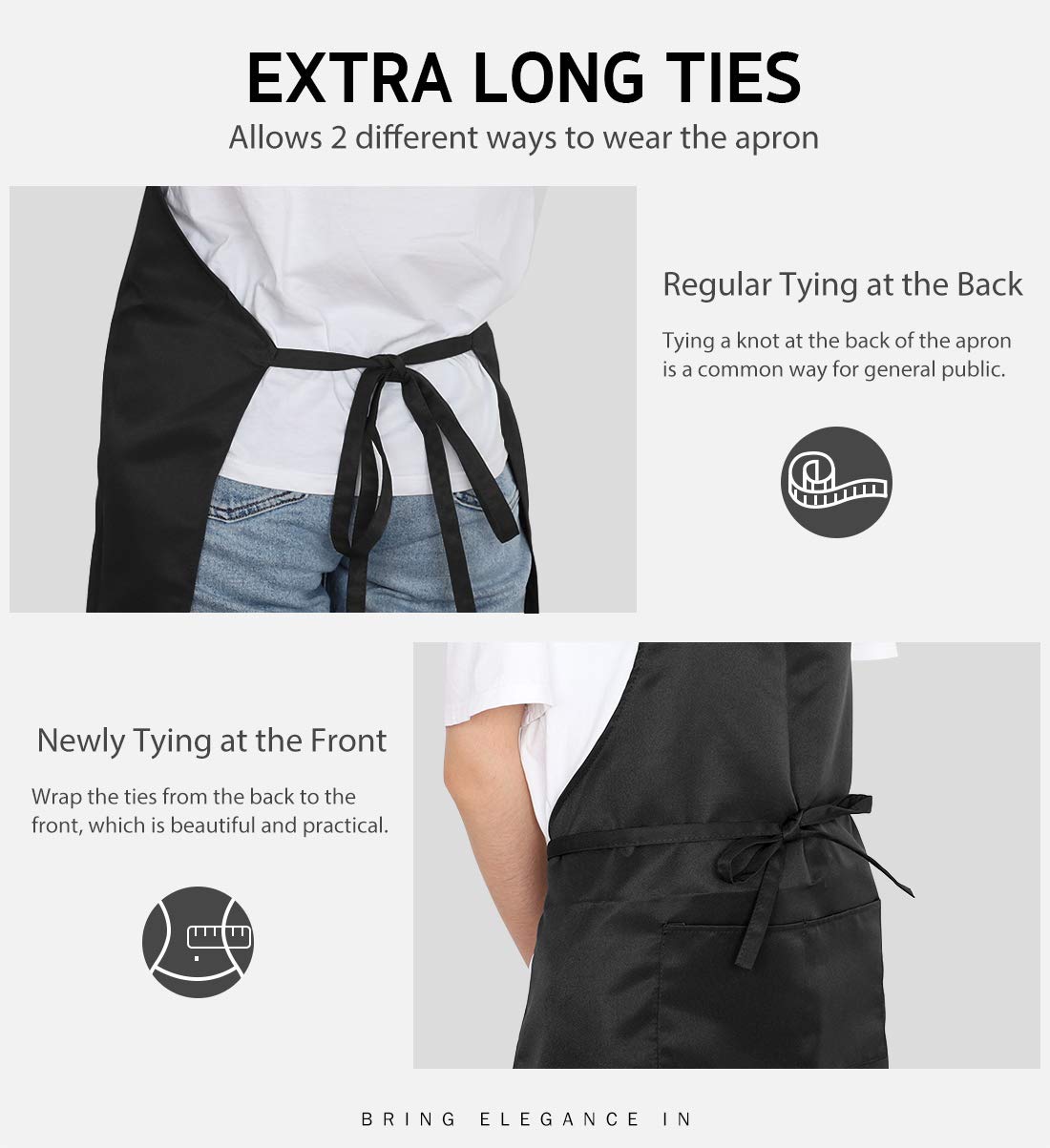 Syntus Adjustable Bib Apron with 2 Pockets Cooking Kitchen Aprons for Women Men Chef, Basic Black 2 Polyester