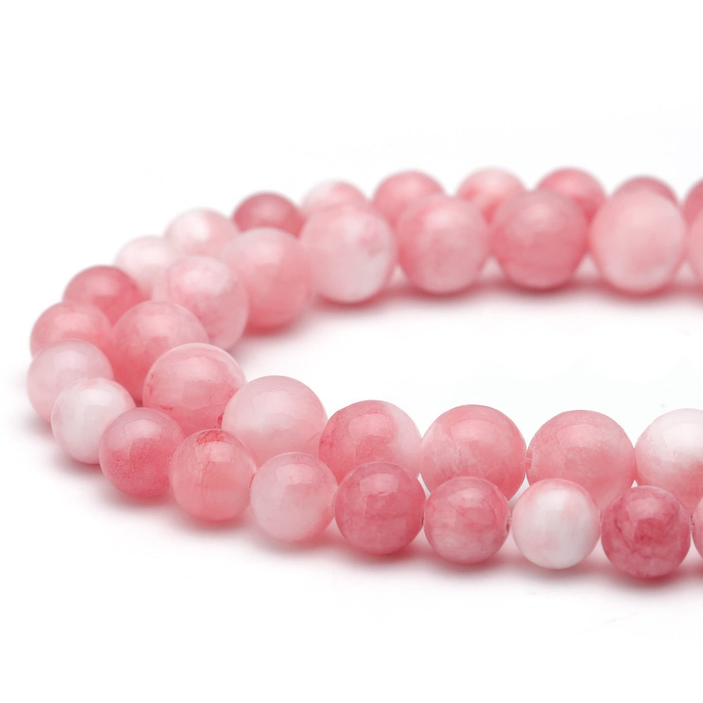 Youngbling Natural Gemstone Beads for Jewelry Making,8mm Pink White Jade Polished Round Smooth Stone Beads,Genuine Real Stone for Bracelet Necklace 15 Inch(Pink White Jade,8mm)