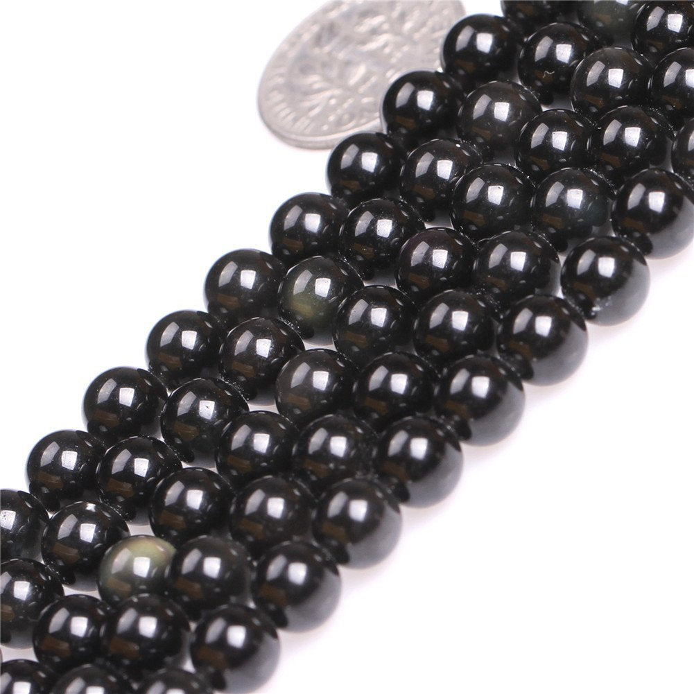 6mm Natural Black Obsidian Beads Round Gemstone Loose Beads for Jewelry Making (58-62pcs/strand)