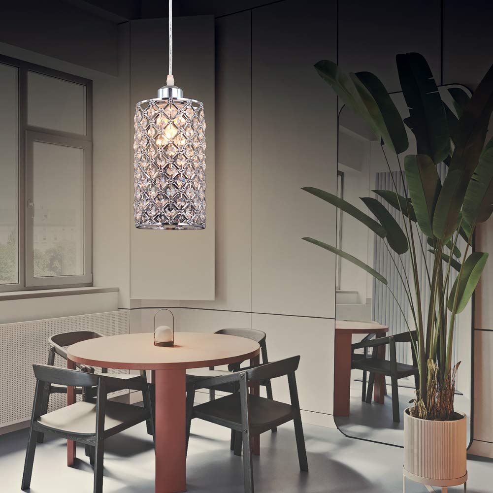 diisunbihuo Modern Crystal Pendant Lighting Hanging Pendant Lighting Fixture Adjustable Ceiling Light for Kitchen Dining Room Bedroom Kitchen Island (Silver)