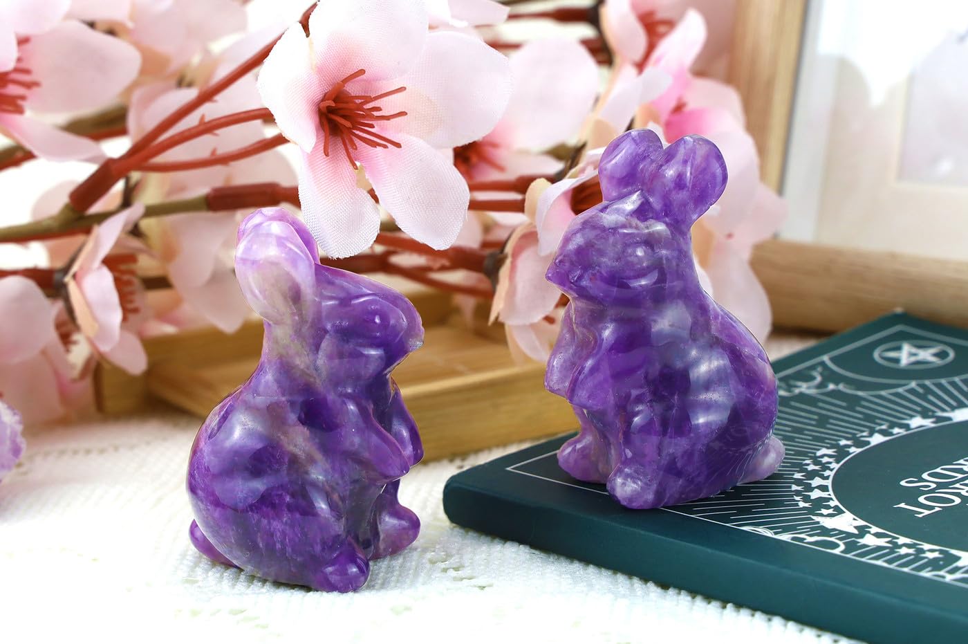 QINJIEJIE 2" Easter Decor Amethyst Bunny Statue Crystals Rabbit Figurine Healing Stones Natural Gemstones Polished Pocket Purple Bunny Decor for Home Spring Easter Gifts for Mom Women