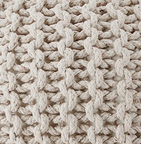 REDEARTH · Round Pouf Ottoman - Cable Knitted Boho Poof - Home Décor Cord Pouffe Handmade Circular Footrest for Living Room - Bedroom - Kids Bedroom - 100% Cotton Pouf (18" x 18" x 14") - Ivory