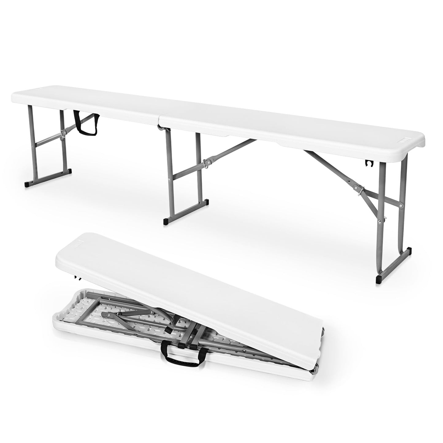 Byliable Folding Bench 6 Foot, Plastic Folding Bench Seat Portable Foldable Picnic Party Camping Dining Seat, White Garden Multipurpose Entertaining Activities