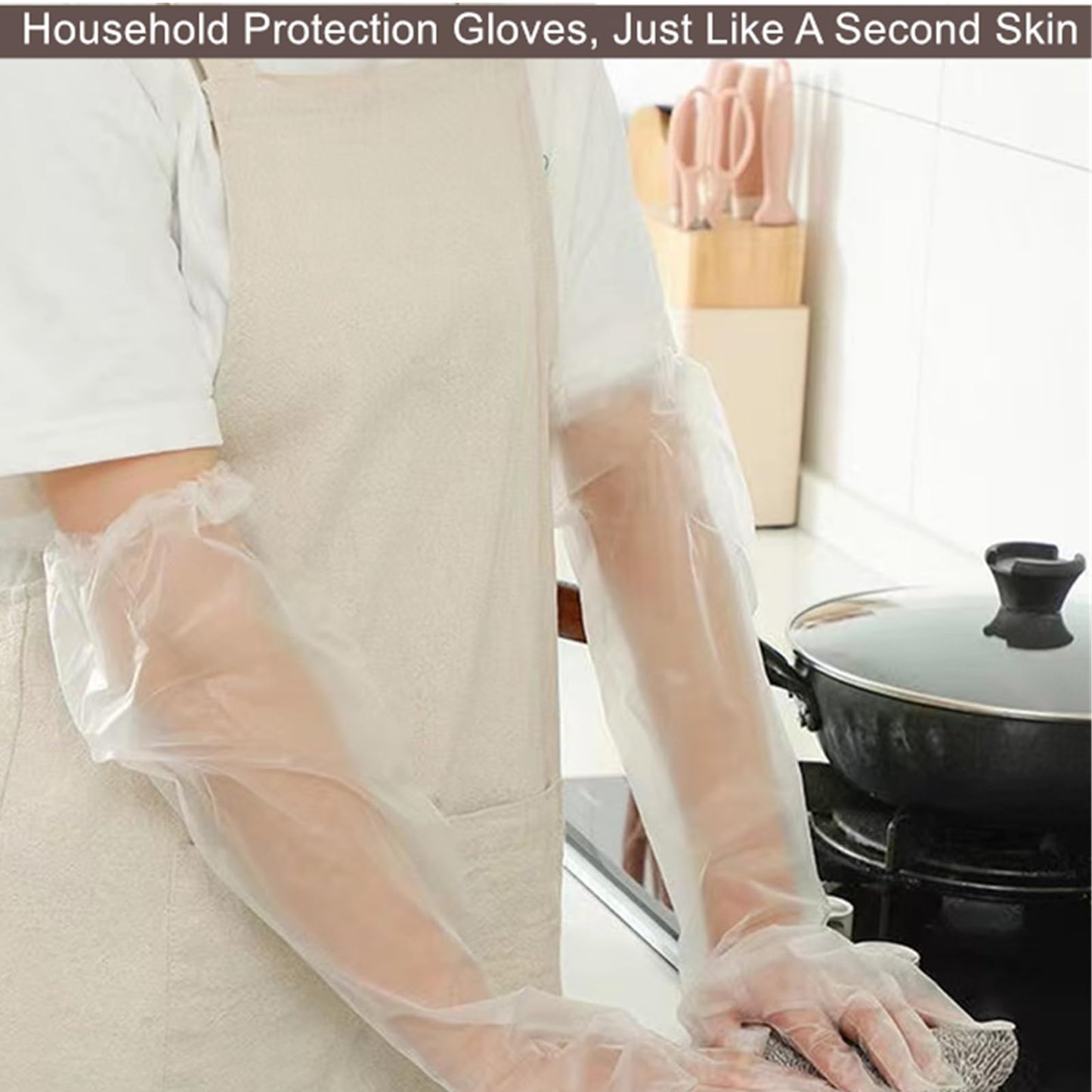 Hipifans Long Sleeve Cleaning Gloves, 10Pcs/Set Reusable & Waterproof Protective Rubber Gloves for Household Duties, Kitchen, Dishwashing, Gardening - 23.6 Inch