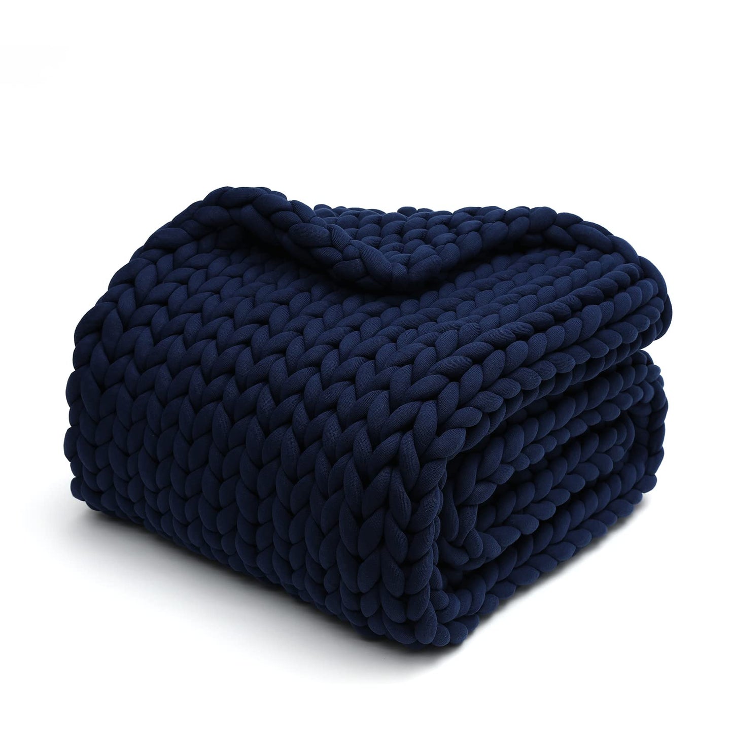 YnM Weighted Blanket, Handmade Chunky Knitted Design, Soft and Cozy, Temperature Regulating and Breathable, Machine Washable Throw for Sleep or Home Decor (Prussian Blue, 50x60 Inch, 10lbs)