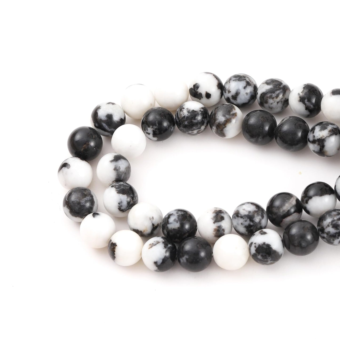 10mm 38pcs DIY Natural Black White Zebra Stone Beads Round Healing Crystal Gemstone Loose Beads for Jewelry Making Handmade Bracelet Necklace